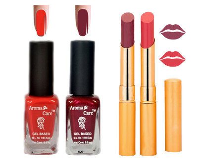 

Aroma Care Black Cap Nail Polish RHYTHM Orange Lipstick Combo 086(Set of 4)
