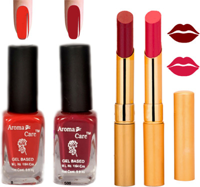 

Aroma Care Black Cap Nail Polish RHYTHM Pink Lipstick Combo 125(Set of 4)
