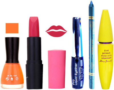 

Rythmx Lipstick, Nail Polish, Eyeliner,Turqoise Blue Kajal Makeup Combo Kit 1301(Set of 5)