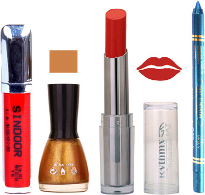 

Rythmx Lipstick Sindoor,Nail Polish,Turquois Blue Kajal Makeup Pack Combo 578(Set of 4)