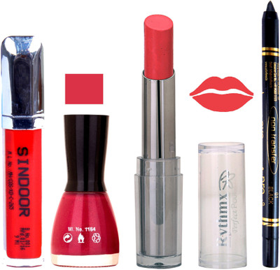 

Rythmx Lipstick Sindoor,Nail Polish,Black Kajal Makeup Pack Combo 644(Set of 4)
