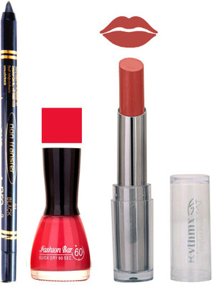 

Rythmx Lipstick , Nail Polish And Stay On Black Kajal Makeup Combo 1057(Set of 3)