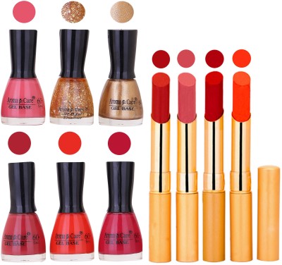 

Aroma Care Candi Bottle Nail Polish Combo with Rytm Popular Lipstick Combo Set-22(Set of 10)