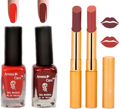 

Aroma Care Black Cap Nail Polish RHYTHM Mauve Lipstick Combo 063(Set of 4)