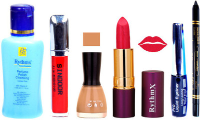 

Rythmx Lipstick ,Remover, Sindoor, Nail Polish,EyeLiner,Black Kajal, Makeup kit Combo 12123(Set of 6)
