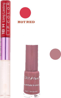 Color Fever Long Lasting 207201611 Red Lipstick+Nude Nail Polish(Set of 2)