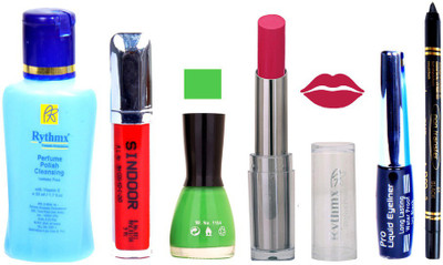 

Rythmx Lipstick And Nail Polish + Eyliner + Sindoor + Remover + Kajal Makeup Combo Pack(Set of 6)