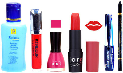 

Rythmx Remover, OTG Lipstick, Sindoor, Nail Polish,EyeLiner, Remover,Black Kajal, Makeup kit Combo 10081(Set of 6)