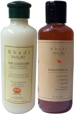 

Khadi Mauri Henna Shampoo & Herbal Hair Conditioner Combo Pack of 2 Ayurvedic Natural 210 ml each(Set of 2)