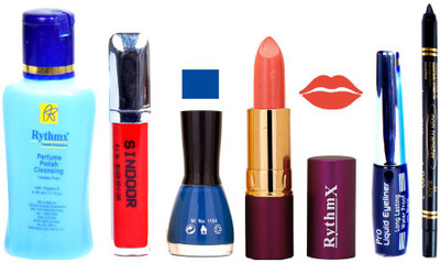 

Rythmx Lipstick ,Remover, Sindoor, Nail Polish,EyeLiner,Black Kajal, Makeup kit Combo 12069(Set of 6)