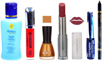 

Rythmx Lipstick And Nail Polish + Eyliner + Sindoor + Remover + Kajal Makeup Combo Pack(Set of 6)