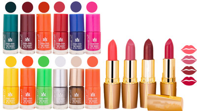 

Aroma Care 12 Piece Vibrant Color Nail Polish Combo Set With 4 Rythm Creamy Matte Lipstick Combo 82(Set of 16)