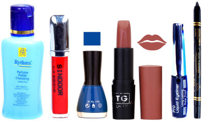 

Rythmx Remover, OTG Lipstick, Sindoor, Nail Polish,EyeLiner, Remover,Black Kajal, Makeup kit Combo 10066(Set of 6)