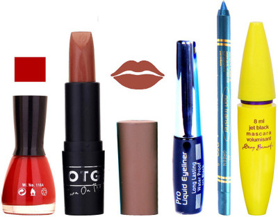 

Rythmx Lipstick, Nail Polish, Eyeliner,Turqoise Blue Kajal Makeup Combo Kit 1261(Set of 5)