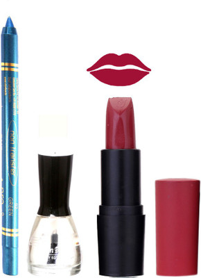 

Fashion Bar Nail Polish , otg Lipstick , Turquoise Blue Kajal Combo38(Set of 3)