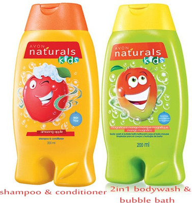 

Avon Naturals Kids Shampoo & Conditioner – Amazing Apple (200 ml) + 2-in-1 Body Wash & Bubble Bath – Magnificient Mango (200 ml)(Set of 2)