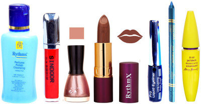 

Rythmx Lipstick ,Polish Remover, Sindoor, Nail Polish,EyeLiner,Turqoise Blue Kajal, Mascara, Makeup kit Combo 14035(Set of 7)