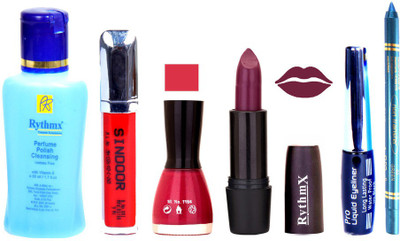 

Rythmx JAmini Lipstick Neon Pink Nail Polish Remover Eye Liner Sindoor Turquoise Blue Kajal Combo Kit 8917(Set of 6)