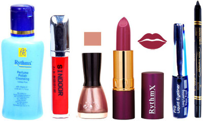 

Rythmx Lipstick ,Remover, Sindoor, Nail Polish,EyeLiner,Black Kajal, Makeup kit Combo 12095(Set of 6)