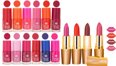

Aroma Care 12 Piece Vibrant Color Nail Polish Combo Set With 4 Rythm Creamy Matte Lipstick Combo 163(Set of 16)