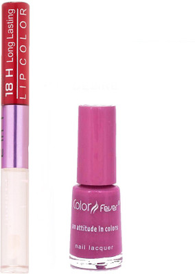 

Color Fever Long Lasting 4741623 Wine Nail Polish+Red Lipstick(Set of 2)