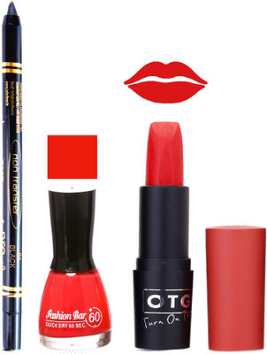 

Fashion Bar Nail Polish , OTG Lipstick , Black Kajal Combo 61(Set of 3)