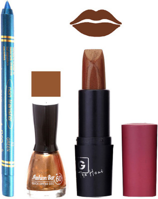 

Fashion Bar Nail Polish , otg Lipstick , Turquoise Blue Kajal Combo120(Set of 3)