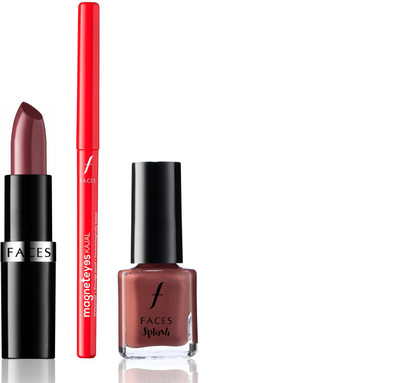 

Faces Go Chic Lipstick Mulberry Slush+ Magneteyes Kajal+Splash Nail Enamel Plum(Set of 3)
