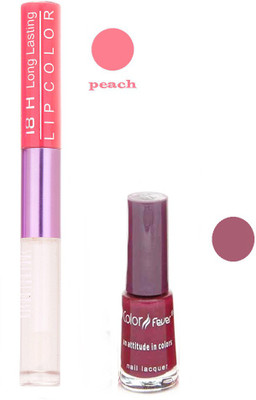

Color Fever Long Lasting 207201628 Peach Lipstick+Maroon Nail Polish(Set of 2)