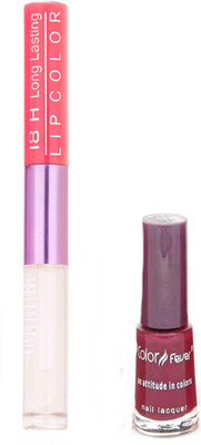 

Color Fever Long Lasting 4741628 Maroon Nail Polish+Peach Lipstick(Set of 2)