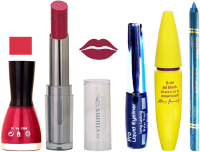 

Rythmx Lipstick, Nail Polish, Kajal, Eyeliner, Mascara, Sindoor, Nail Polish Remover Makeup kit Combo offer Pack of 7(Set of 7)