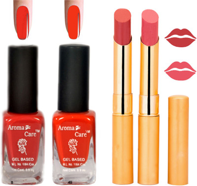 

Aroma Care Black Cap Nail Polish RHYTHM Orange Lipstick Combo 028(Set of 4)