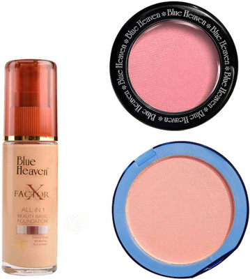 

Blue Heaven X Factor Foundation (Blush), Silk On Face Compact (Skin) & Diamond Blush on 504(Set of 3)