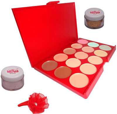 

Vozwa Light Copper Shimmer Powder, Golden Glitter, 15 Shades Concealer and Band(Set of 4)