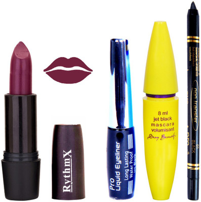 

Rythmx Jamini Lipstick Bold Look Eyeliner Black kajal Magnum Beauty Maskara Kit 10115(Set of 4)
