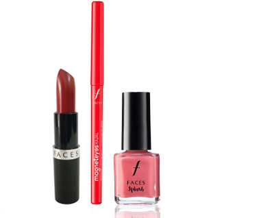 

Faces Go Chic Lipstick Pooy Red +Magneteyes Kajal + Splash Nail Enamel Ballerina(Set of 3)