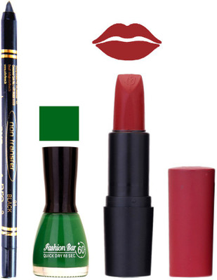 

Fashion Bar Nail Polish , OTG Lipstick , Black Kajal Combo 93(Set of 3)
