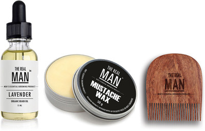 

The Real Man Beard & Mustache Oil Lavender(15ml), Mostache Wax(50g) & Comb(Set of 4)