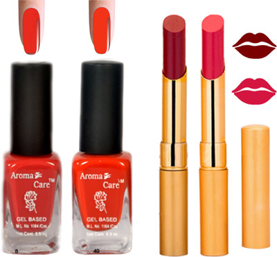 

Aroma Care Black Cap Nail Polish RHYTHM Pink Lipstick Combo 116(Set of 4)