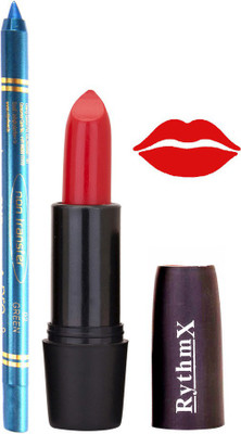 

Rythmx Glorious Red Lipstick And Pro Non Transfer Blue Kajal 2886(Set of 2)