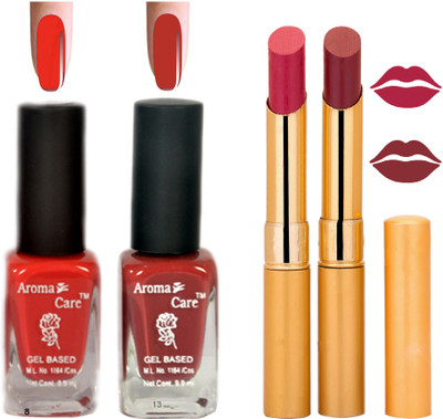 Aroma Care Black Cap Nail Polish RHYTHM Red Lipstick Combo 005(Set of 4)