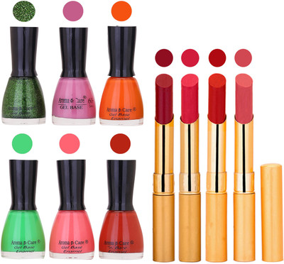 

Aroma Care Candi Bottle Nail Polish Combo with Rytm Popular Lipstick Combo Set-1(Set of 10)