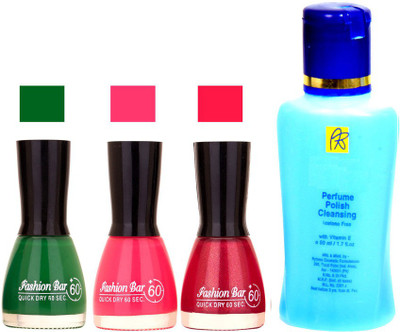 

Fashion Bar stengthening Nail Polish Remover And Green,Pink,Shimmer Maznata Shades Nail Polish 52423(Set of 4)