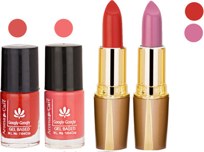 

Aroma Care Orange Nail Polish + Red Lipstick Combo 2907201689(Set of 4)