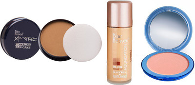 

Blue Heaven Xpression Pan Cake (74), Oil Free Foundation (Cream Beige) & Silk On Face Compact (SKIN) Combo.(Set of 3)