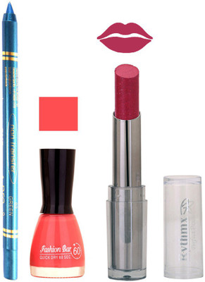 Rythmx Lipstick , Nail Polish And Turquoise Blue Kajal Makeup Combo 1179(Set of 3)