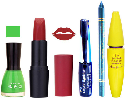 

Rythmx Lipstick, Nail Polish, Eyeliner,Turqoise Blue Kajal Makeup Combo Kit 1300(Set of 5)