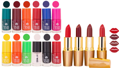 

Aroma Care 12 Piece Vibrant Color Nail Polish Combo Set With 4 Rythm Creamy Matte Lipstick Combo 138(Set of 16)