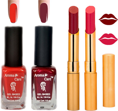 

Aroma Care Black Cap Nail Polish RHYTHM Pink Lipstick Combo 130(Set of 4)