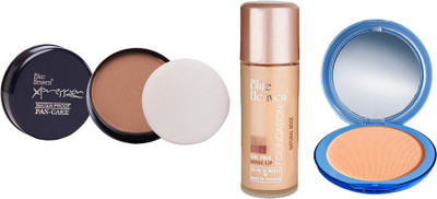 

Blue Heaven Xpression Pan Cake (75), Oil Free Foundation (Natural Beige) & Silk On Face Compact (Blush) Combo.(Set of 3)